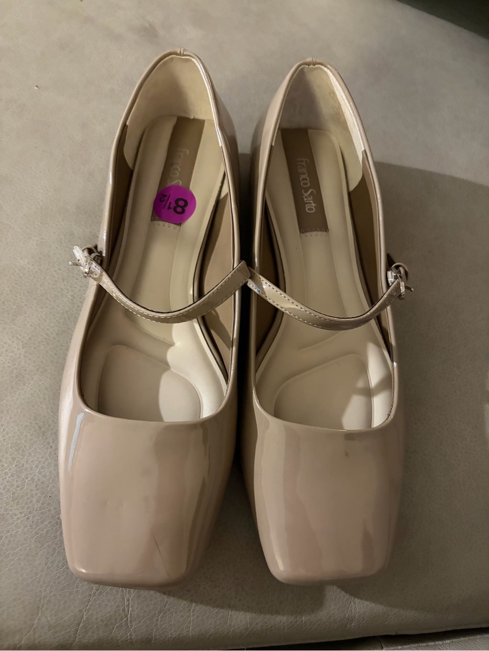 Franco Sarto Patent Mary Jane Flats in Nude Beige